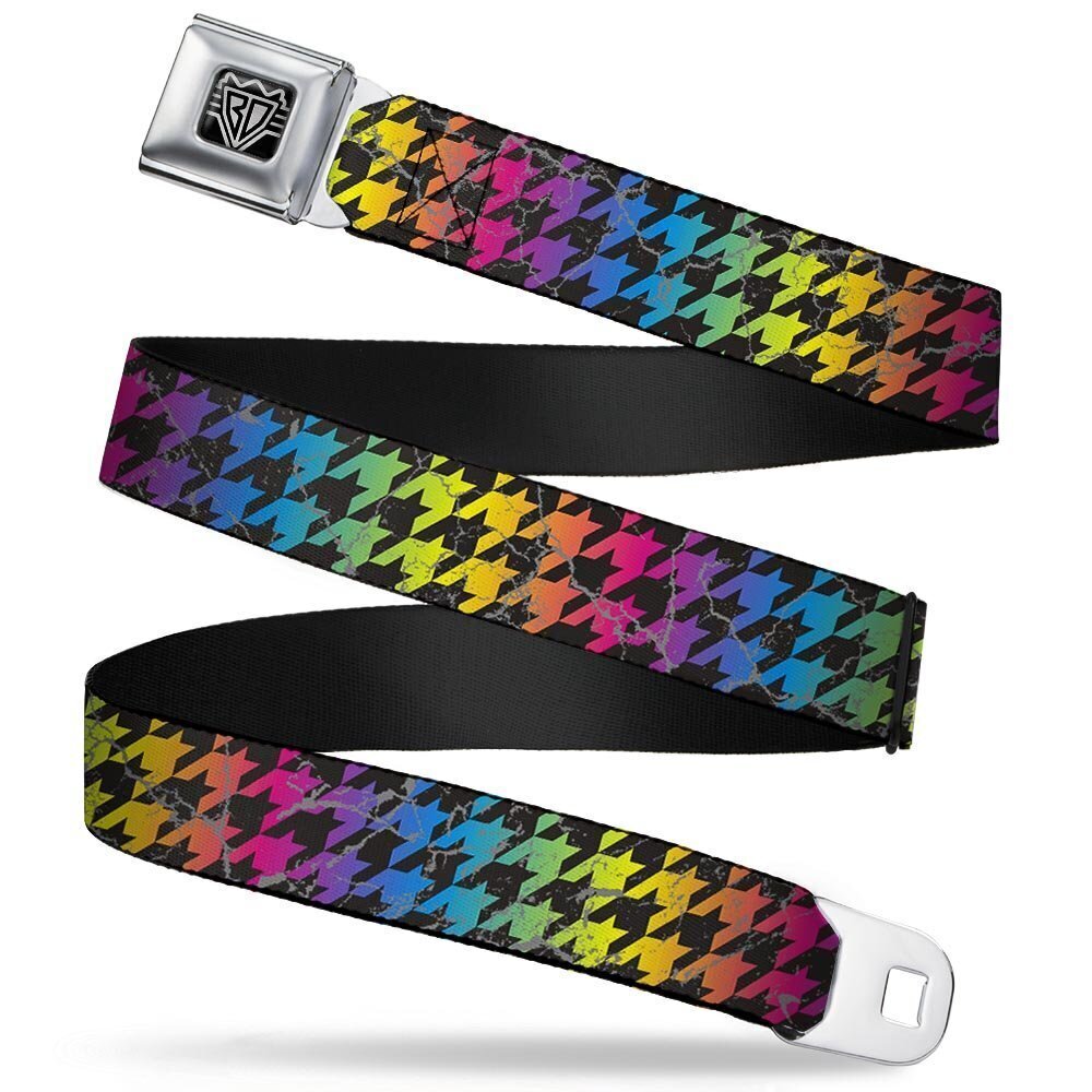 9364 Seatbelt Belt - Houndstooth Black/Rainbow - 1.0" Wide - 20-36 Inches